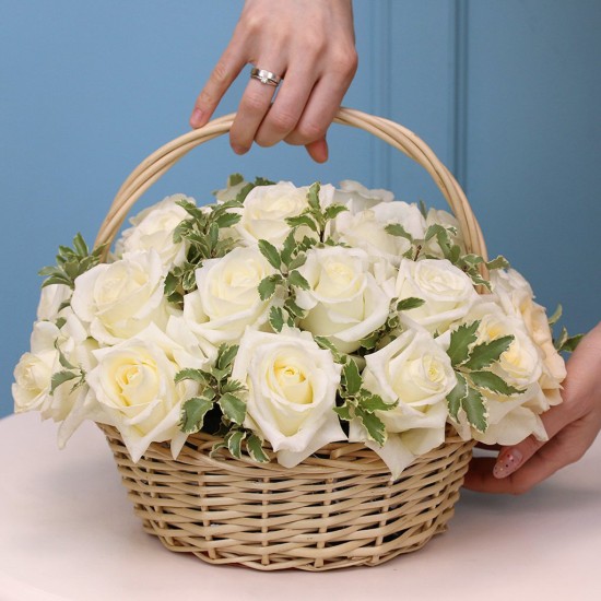 White roses - flower basket